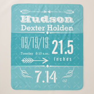 Birth Record Baby Boy Birth Stats Teal Blue Sherpa Blanket