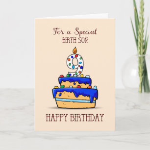 Birth Son 9th Birthday, 9 on Sweet Blue Cake Card