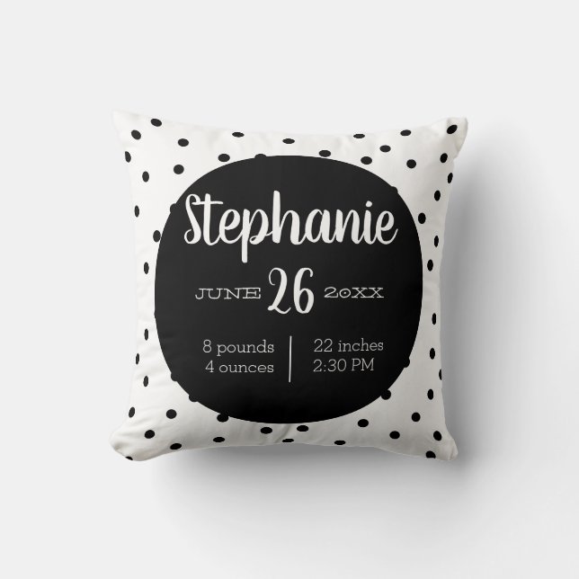 Birth stat modern nursery baby announcement cushion (Front)