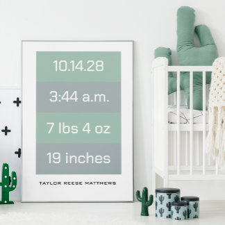 Birth Statistics Custom Colour & Name unframed Poster