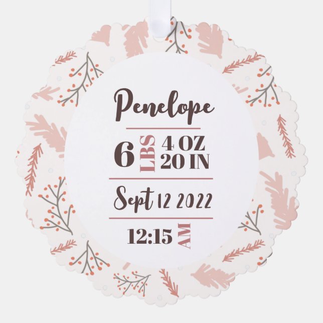 Birth Statistics First Christmas Tree Decoration Card (Front)