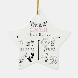 Birth Stats Announcement Keepsake Newborn Photo Ceramic Tree Decoration