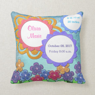 Birth Stats Baby Girl Flowers Throw Pillow