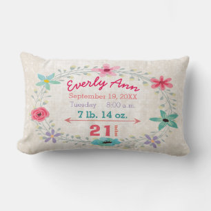 Birth Stats Baby Girl Forest Creatures Fox Lumbar Cushion