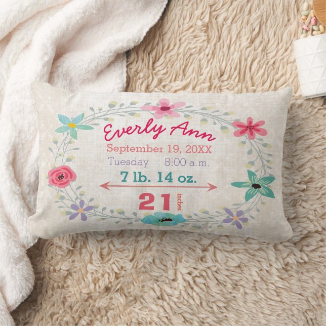 Birth Stats Baby Girl Forest Creatures Fox Lumbar Cushion (Blanket)