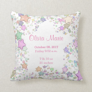 Birth Stats Baby Girl Stars Throw Pillow