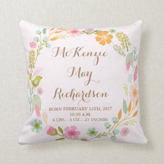 Birth Stats Baby Girl Throw Pillow