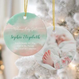 Birth Stats Baby Name Script Newborn Photo Ceramic Tree Decoration