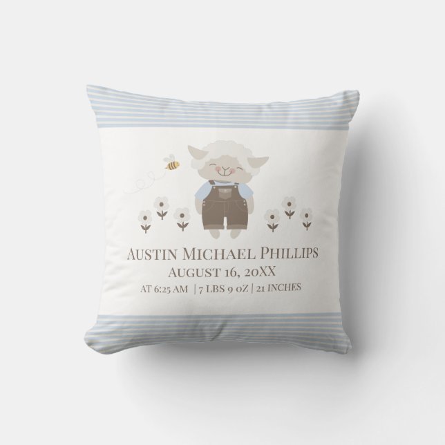 Birth Stats Baby Nursery Throw Pillow (Front)
