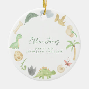 Birth Stats Baby Photo Gender Neutral Dinosaur Boy Ceramic Tree Decoration