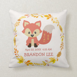 Birth Stats Baby   Woodland Forest Nursery Fox Cushion