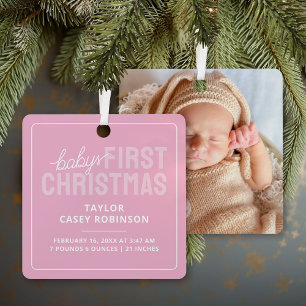Birth Stats Babys First Christmas Photo Metal Tree Decoration