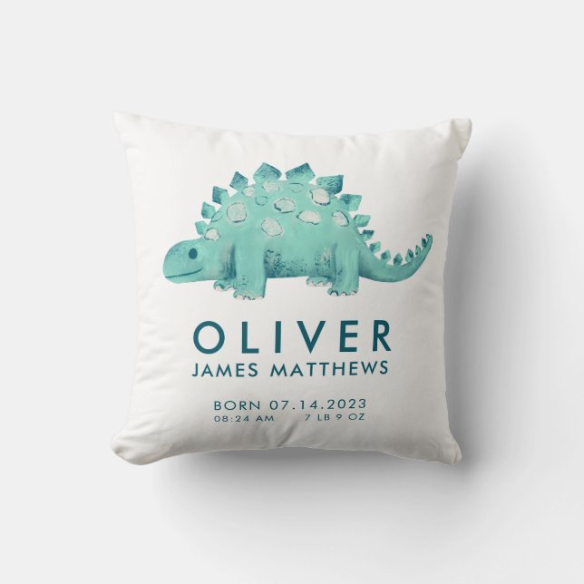Birth Stats Dinosaur Baby Boys Cushion (Front)