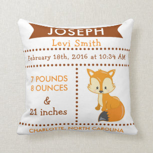 Birth Stats Fox Woodland Nursery Pillow