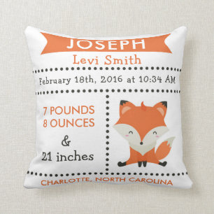 Birth Stats Fox Woodland Nursery Pillow
