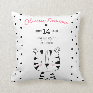 Birth stats Nursery Throw pillow Modern Animals