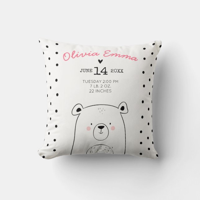 Birth stats Nursery Throw pillow Woodland Forest (Front)