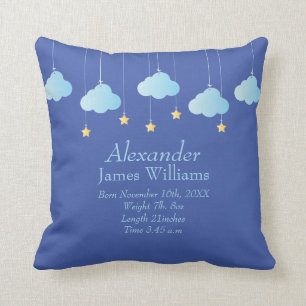 Birth Stats Personalised Clouds and Stars Cushion