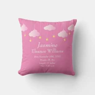 Birth Stats Personalised Clouds and Stars Cushion