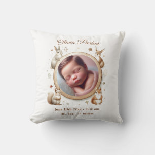 Birth Stats Photo Pillow - Woodland Animals