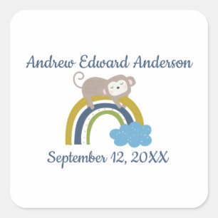 Birth Stats Rainbow Sleeping Animal Baby Square Sticker
