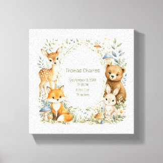 Birth Stats Woodland Animals New Baby Boy Girl Canvas Print
