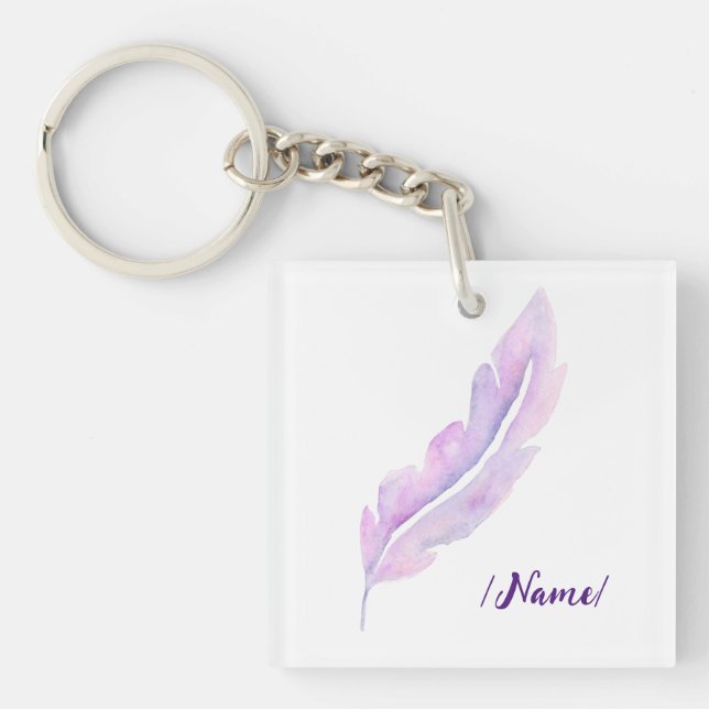 Birth Violet feather Holiday gift Key Ring (Front)