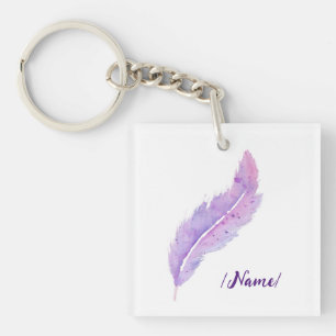 Birth Violet feather Holiday gift Key Ring