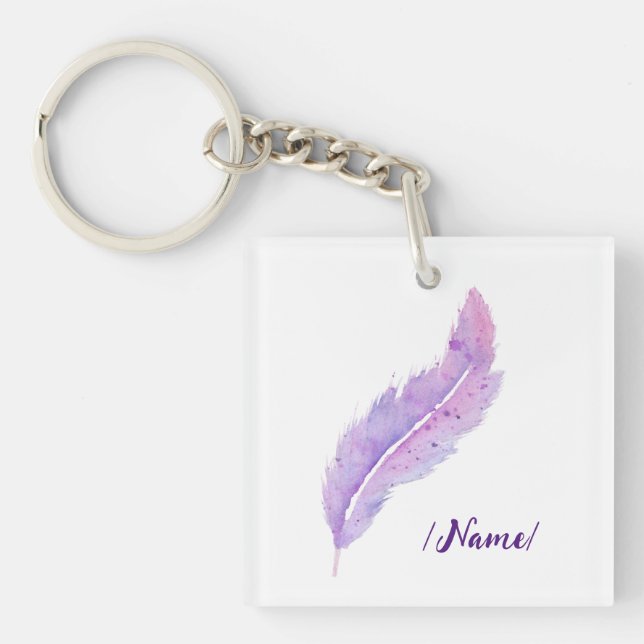 Birth Violet feather Holiday gift Key Ring (Front)