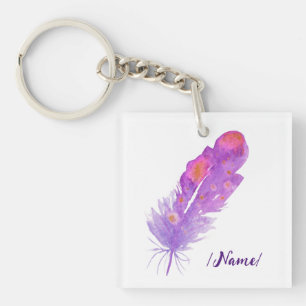 Birth Violet feather Holiday gift Key Ring