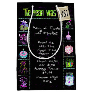Birth Year 1951 Fun Trivia On Black    Medium Gift Bag
