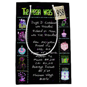 Birth Year 1958 Fun Trivia On Black Medium Gift Bag
