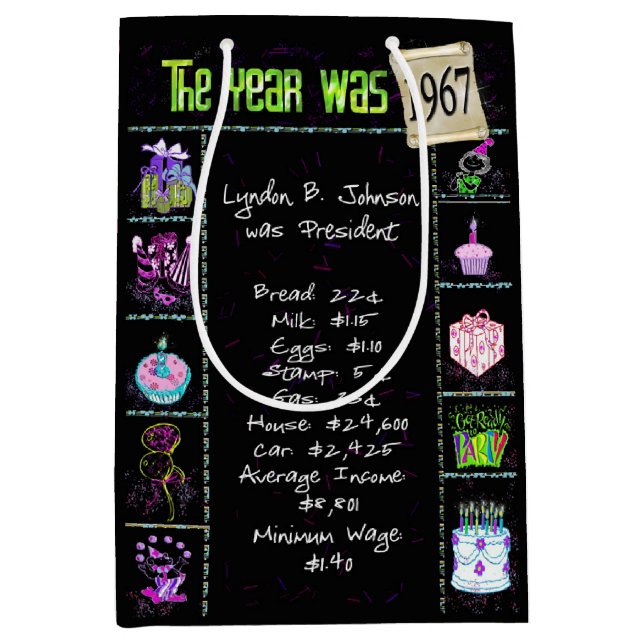 Birth Year 1967 Fun Trivia On Black    Medium Gift Bag (Front)