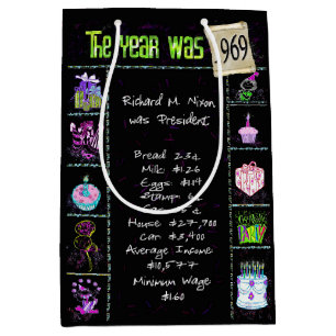 Birth Year 1969 Fun Trivia On Black Medium Gift Bag