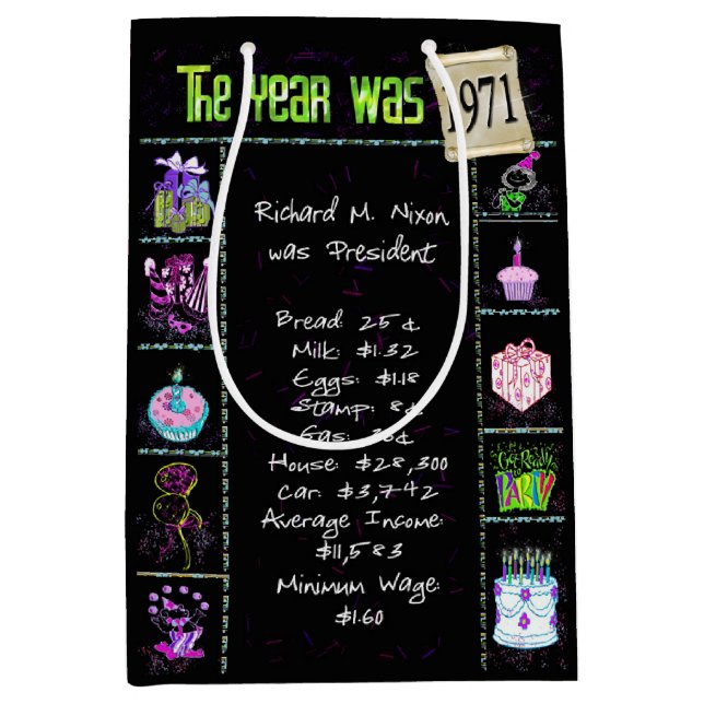 Birth Year 1971 Fun Trivia On Black     Medium Gift Bag (Front)