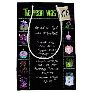 Birth Year 1976 Fun Trivia On Black    Medium Gift Bag