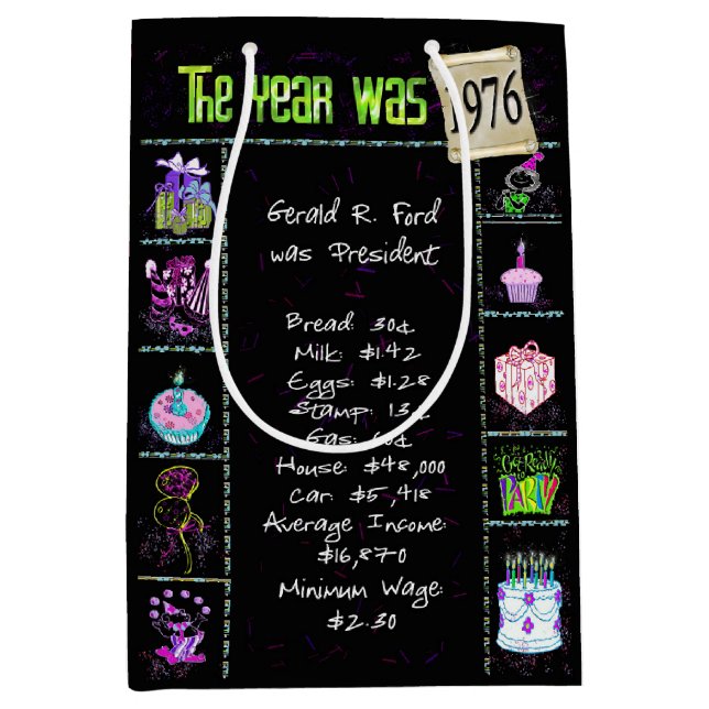 Birth Year 1976 Fun Trivia On Black    Medium Gift Bag (Front)