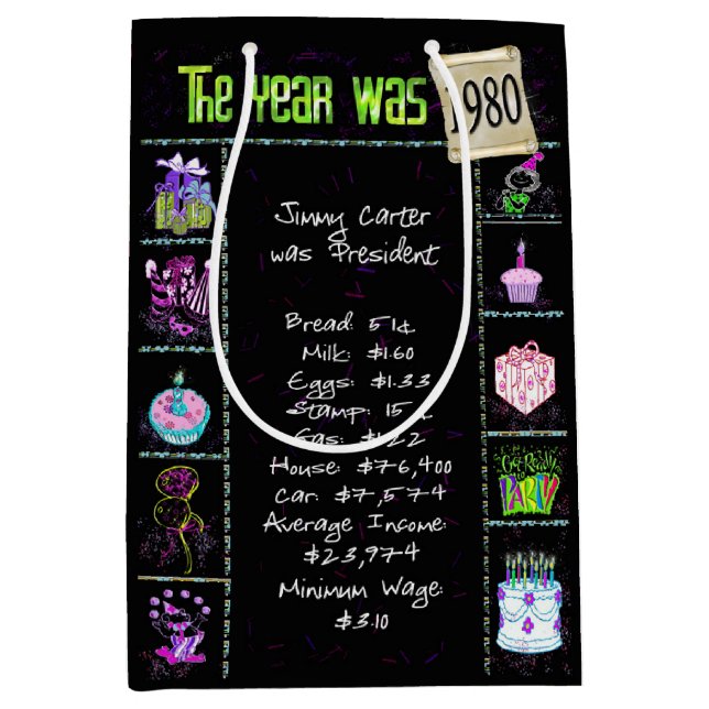 Birth Year 1980 Fun Trivia On Black   Medium Gift Bag (Front)