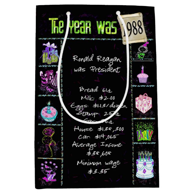 Birth Year 1988 Fun Trivia On Black  Medium Gift Bag (Front)