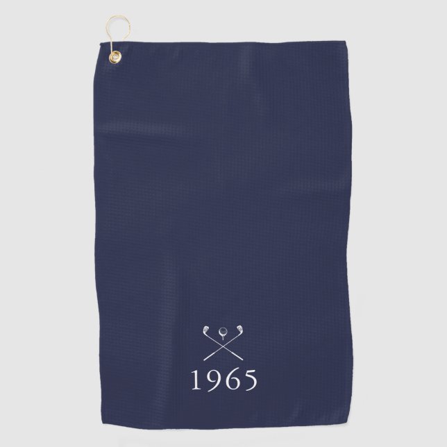Birth Year Birthday Golf Clubs Navy Blue Golf Towel (Front)