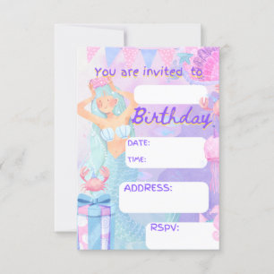 Birthay party mairmade, sirena birthday party girl invitation