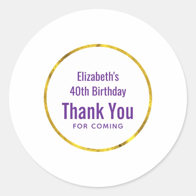 birthay thank you favour template classic round sticker (Front)