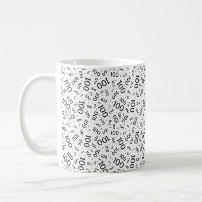 Birthday 100 Black/White Random Number Pattern  Coffee Mug (Left)