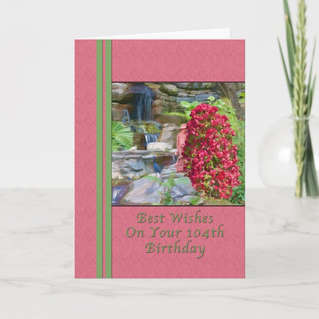 Birthday, 104th, Bougainvillea, Birds, Waterfall Card (Front)