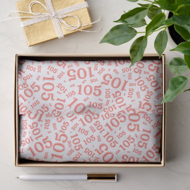 Birthday 105th Coral/White Random Number Pattern Tissue Paper (Gift)