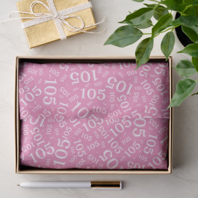 Birthday 105th Pink/White Random Number Pattern Tissue Paper (Gift)