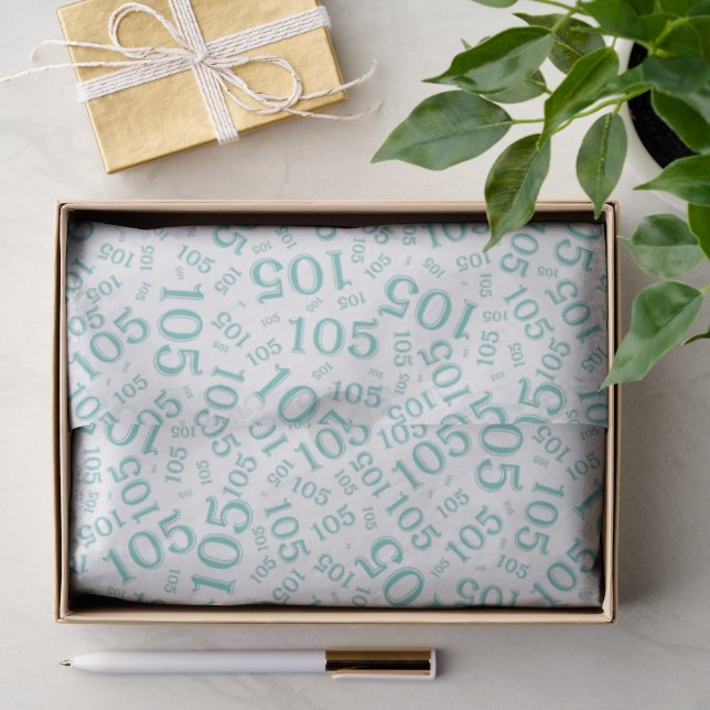 Birthday 105th Teal/White Random Number Pattern Tissue Paper (Gift)