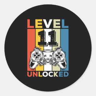 Birthday 11th Level Unlocked 11 Gaming Vintage Classic Round Sticker