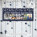 Birthday 12 Photo Collage Blue Silver Confetti Banner<br><div class="desc">Celebrate any age birthday for him or her with a fun photo collage banner sign featuring 12 square pictures of photo memories through the years and personalised with your custom text and their age. The design features silver streamers and confetti and white lights against your choice of background colour (shown...</div>