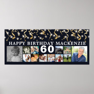 Birthday 12 Photo Gold Streamers Custom Colour Poster